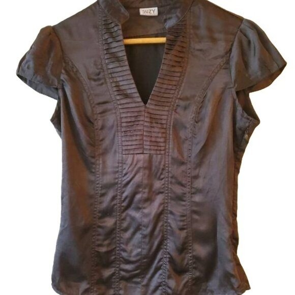 Suzy Shier  Sleek Sheen - side zipper - v neck - Picture 1 of 5